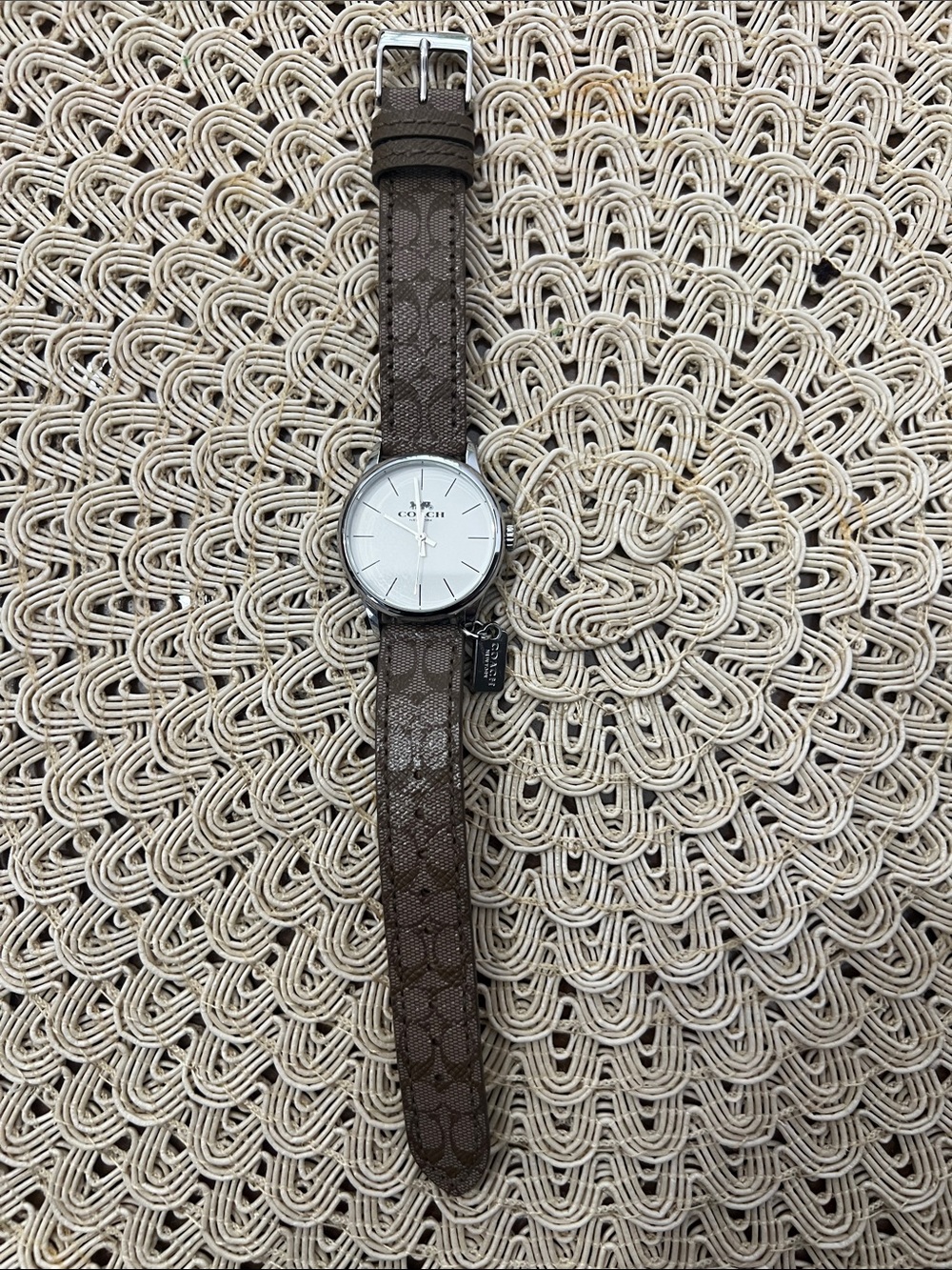 Coach Brown Signature Leather Strap Watch with Silver Dial